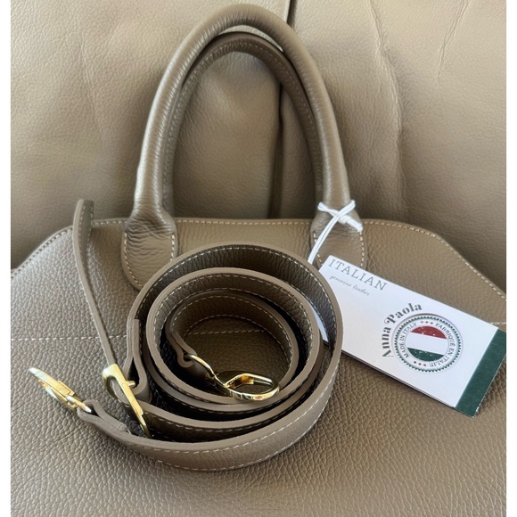 NWT Anna Paola Tan Suede Leather Crossbody Tote, Made in Italy - Picture 8 of 8